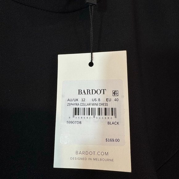 BARDOT Revolve Zephyra Collar Mini Dress Black Size 8 - Picture 7 of 9
